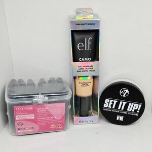Beauty Bundle Facemade 6 Pc Powder Puff, ELF Camo CC Cream Lt 210N & W7 Powder